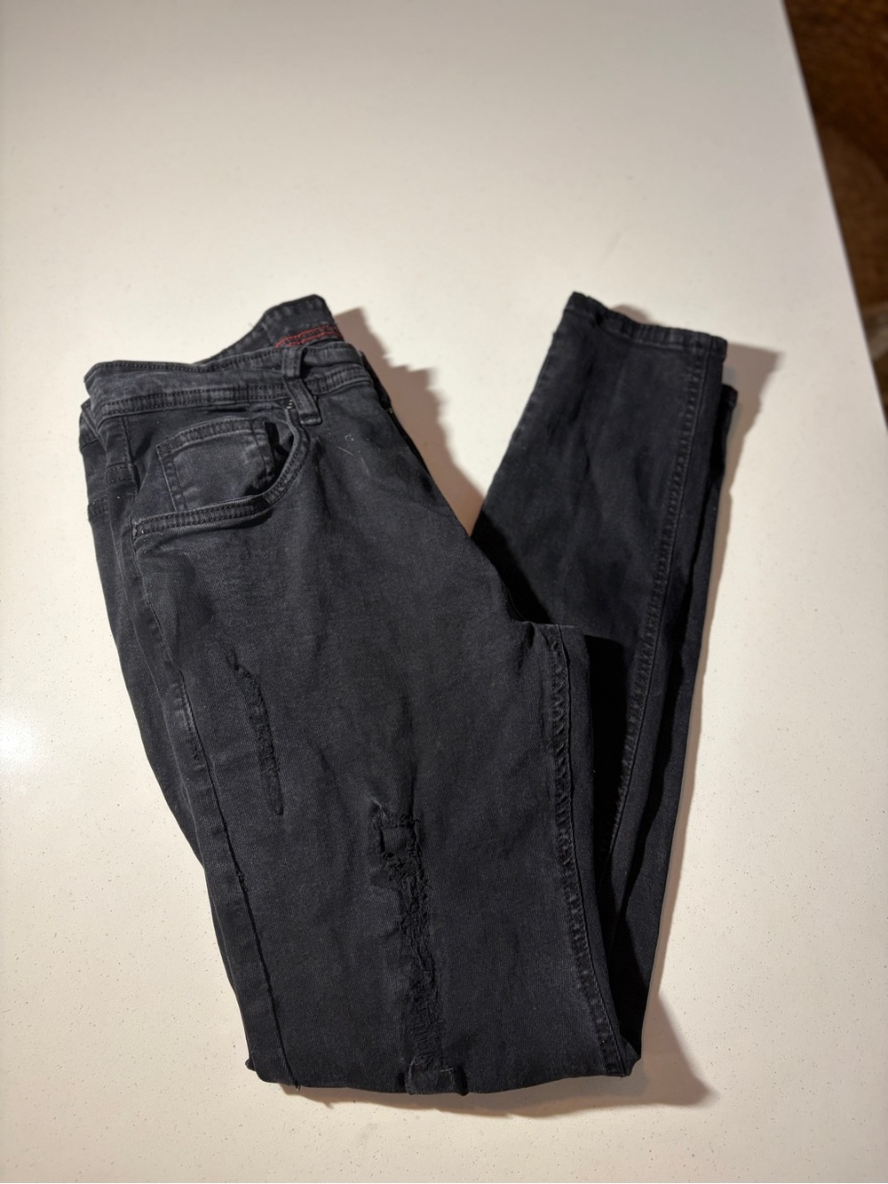 ARKETYPE Men’s 32x30 Black Denim Slim Skinny Distressed Stretch Jeans